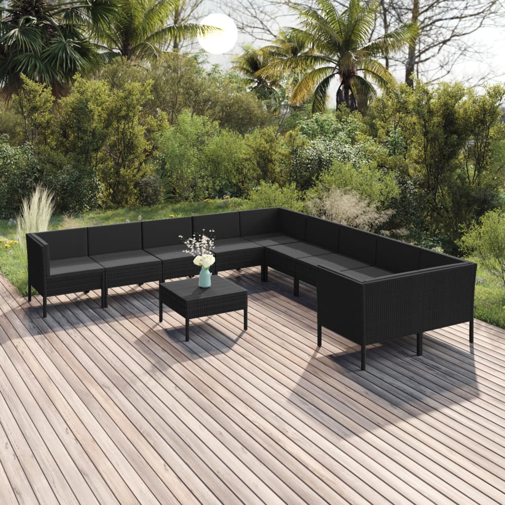 1 Loungeset Met Kussens Poly Rattan Zwart 1