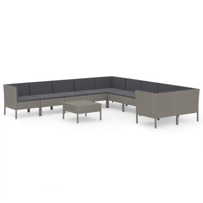 -Delige Loungeset Met Kussens Poly Rattan Grijs 6x midden + 4x hoek + Tafel
