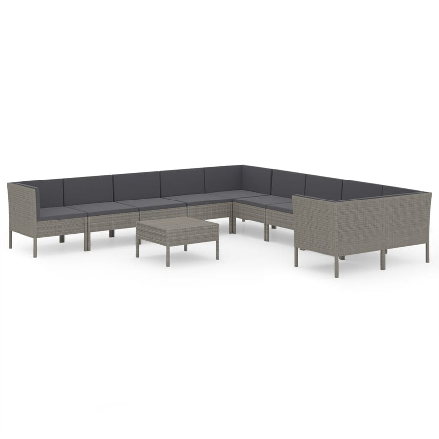 -Delige Loungeset Met Kussens Poly Rattan Grijs 6x midden + 4x hoek + Tafel