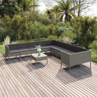 -Delige Loungeset Met Kussens Poly Rattan Grijs 6x midden + 4x hoek + Tafel