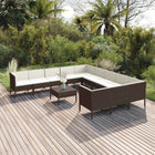 2-Delige Loungeset Met Kussens Poly Rattan Bruin 4x hoek + 7x midden + Tafel