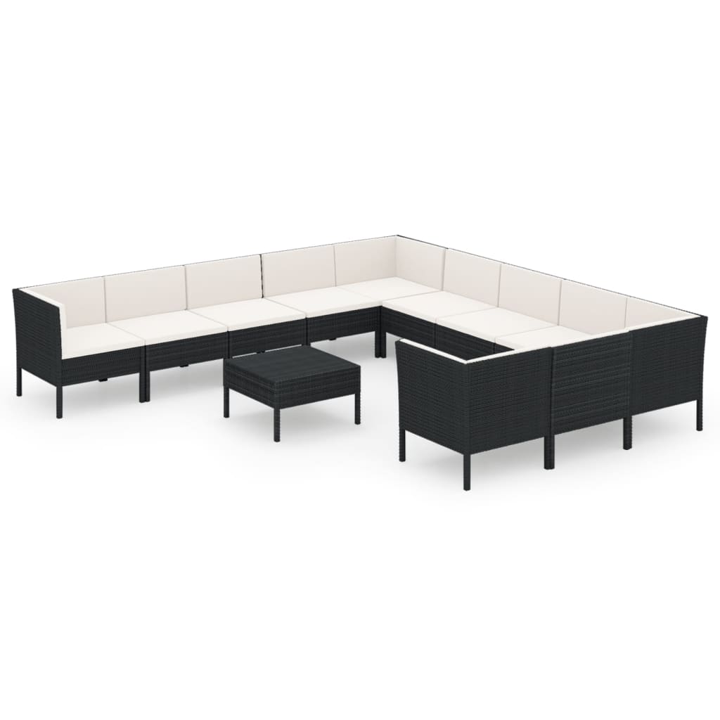 12-Delige Loungeset Met Kussens Poly Rattan Zwart 1