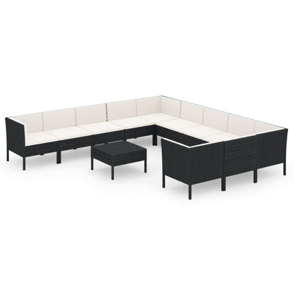 12-Delige Loungeset Met Kussens Poly Rattan Zwart 1