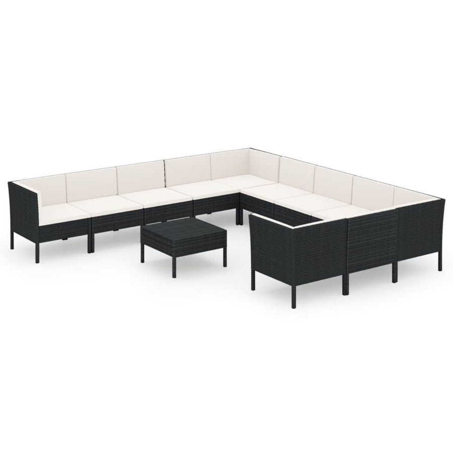 12-Delige Loungeset Met Kussens Poly Rattan Zwart 1