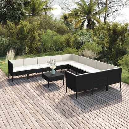12-Delige Loungeset Met Kussens Poly Rattan Zwart 1