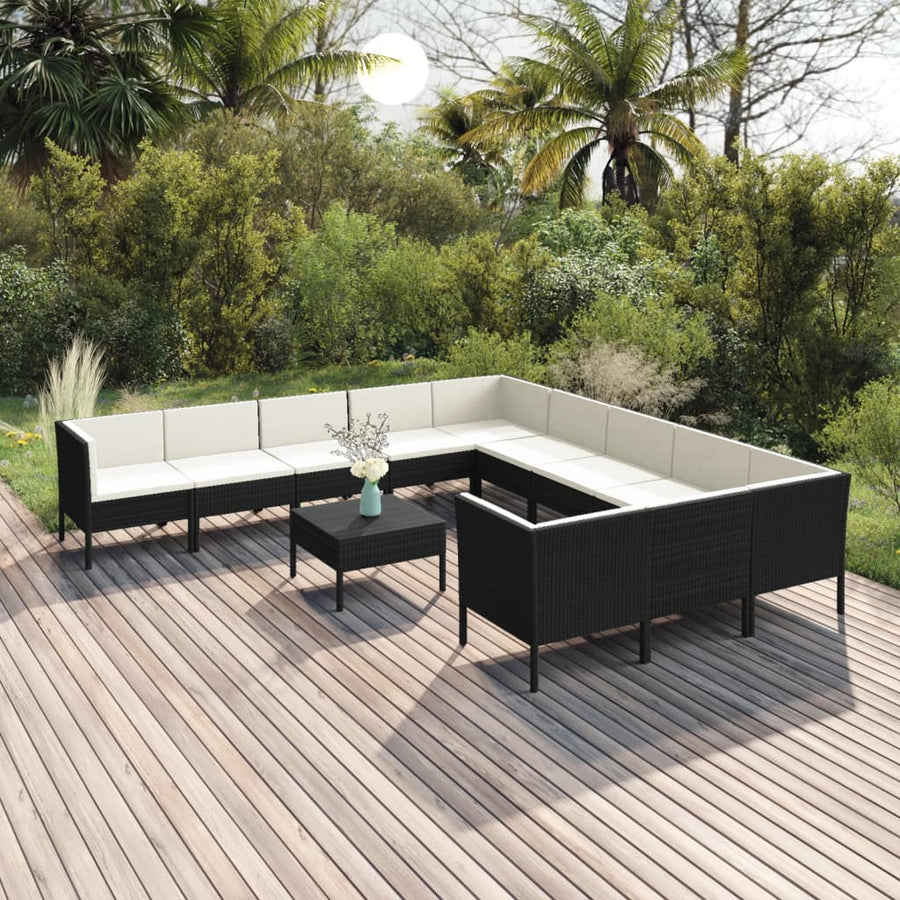 12-Delige Loungeset Met Kussens Poly Rattan Zwart 1