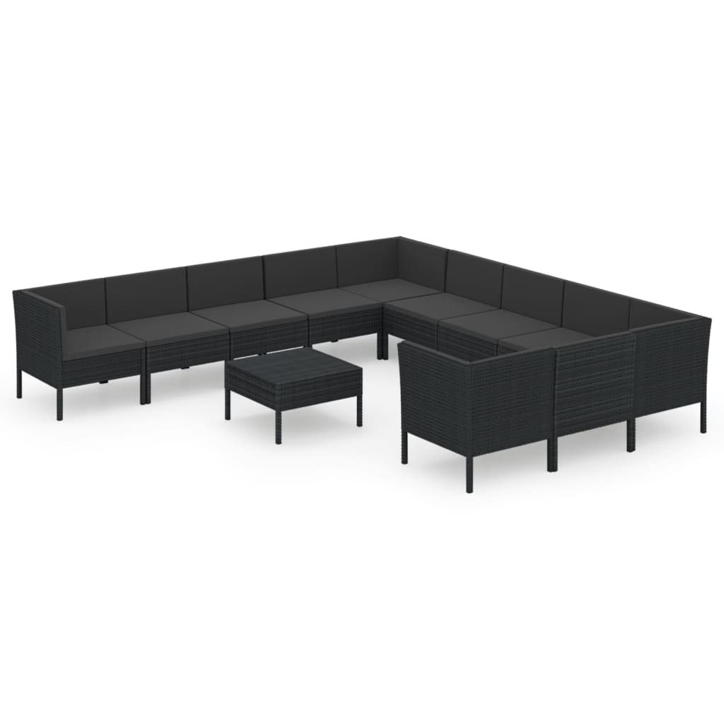 12-Delige Loungeset Met Kussens Poly Rattan Zwart 1