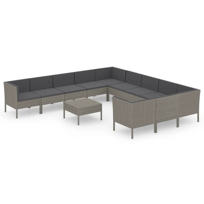 12-Delige Loungeset Met Kussens Poly Rattan Grijs 1