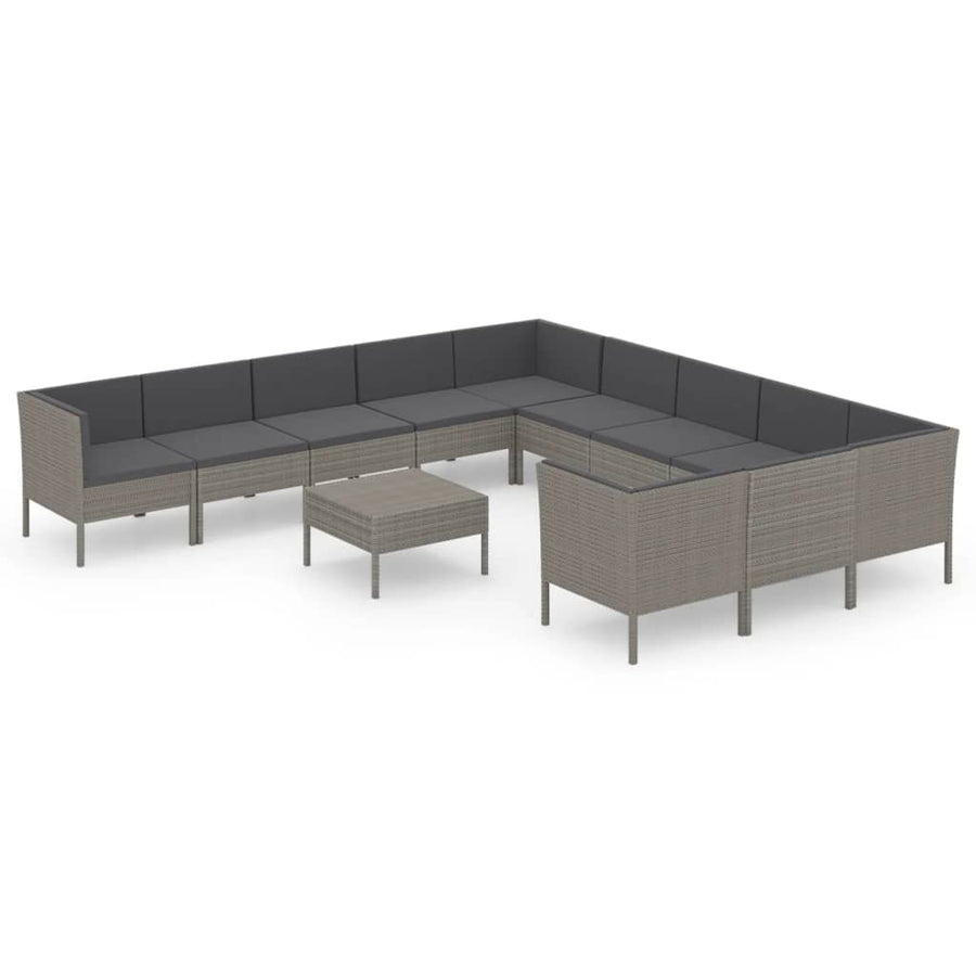 12-Delige Loungeset Met Kussens Poly Rattan Grijs 1