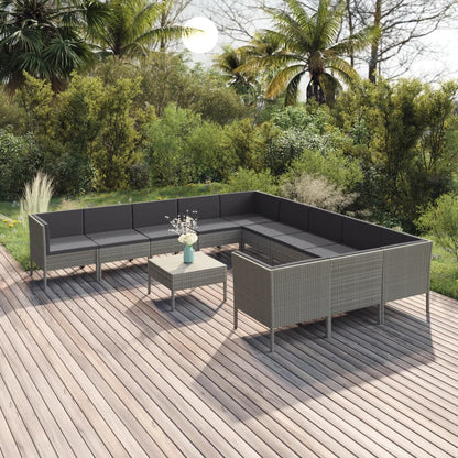 12-Delige Loungeset Met Kussens Poly Rattan Grijs 1