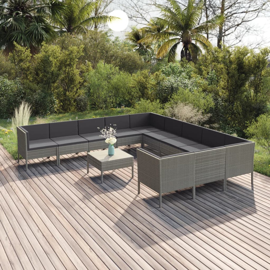 12-Delige Loungeset Met Kussens Poly Rattan Grijs 1