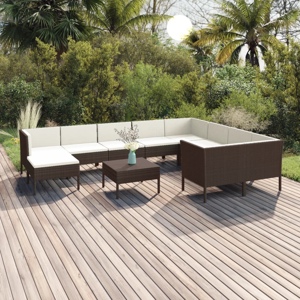 1 Loungeset Met Kussens Poly Rattan Bruin 1