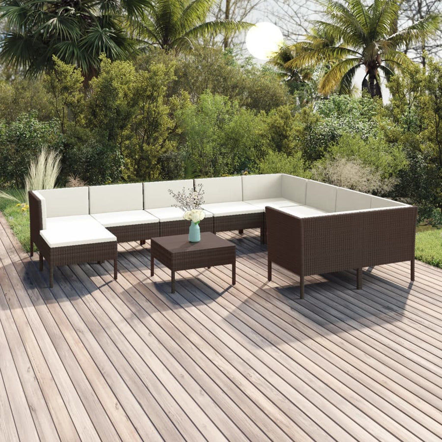1 Loungeset Met Kussens Poly Rattan Bruin 1