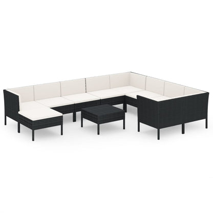 1 Loungeset Met Kussens Poly Rattan Zwart 1