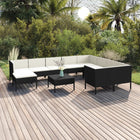 -Delige Loungeset Met Kussens Poly Rattan Zwart 4x hoek + 5x midden + voetensteun + Tafel