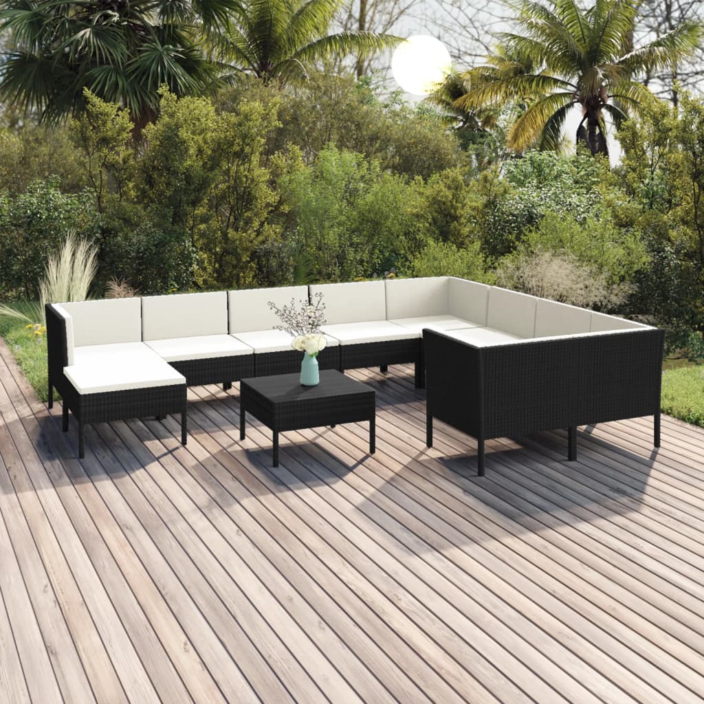 1 Loungeset Met Kussens Poly Rattan Zwart 1