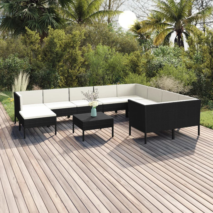 1 Loungeset Met Kussens Poly Rattan Zwart 1