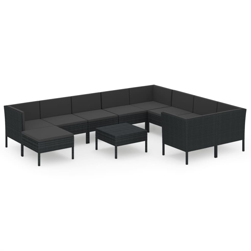 1 Loungeset Met Kussens Poly Rattan Zwart 1