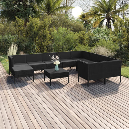 1 Loungeset Met Kussens Poly Rattan Zwart 1