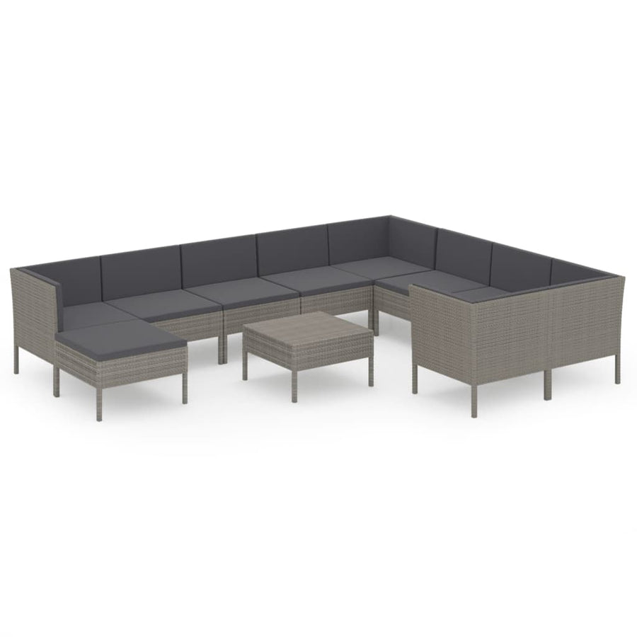 1 Loungeset Met Kussens Poly Rattan Grijs 1