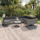 -Delige Loungeset Met Kussens Poly Rattan Grijs 4x hoek + 5x midden + voetensteun + Tafel