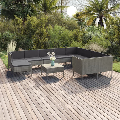 1 Loungeset Met Kussens Poly Rattan Grijs 1