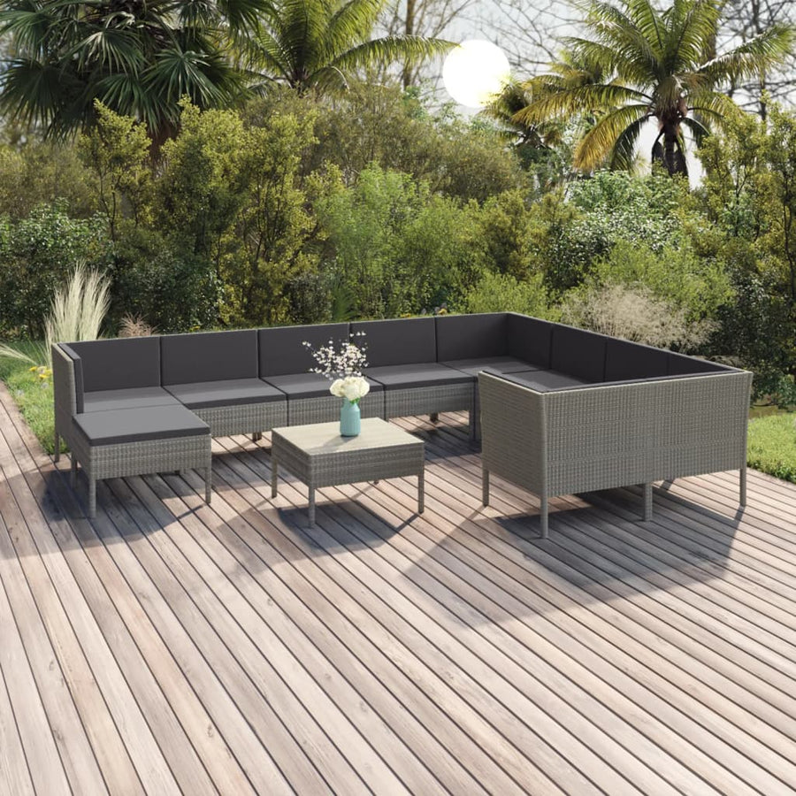 1 Loungeset Met Kussens Poly Rattan Grijs 1