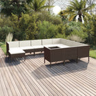 -Delige Loungeset Met Kussens Poly Rattan Bruin 6x midden + 4x hoek + voetensteun