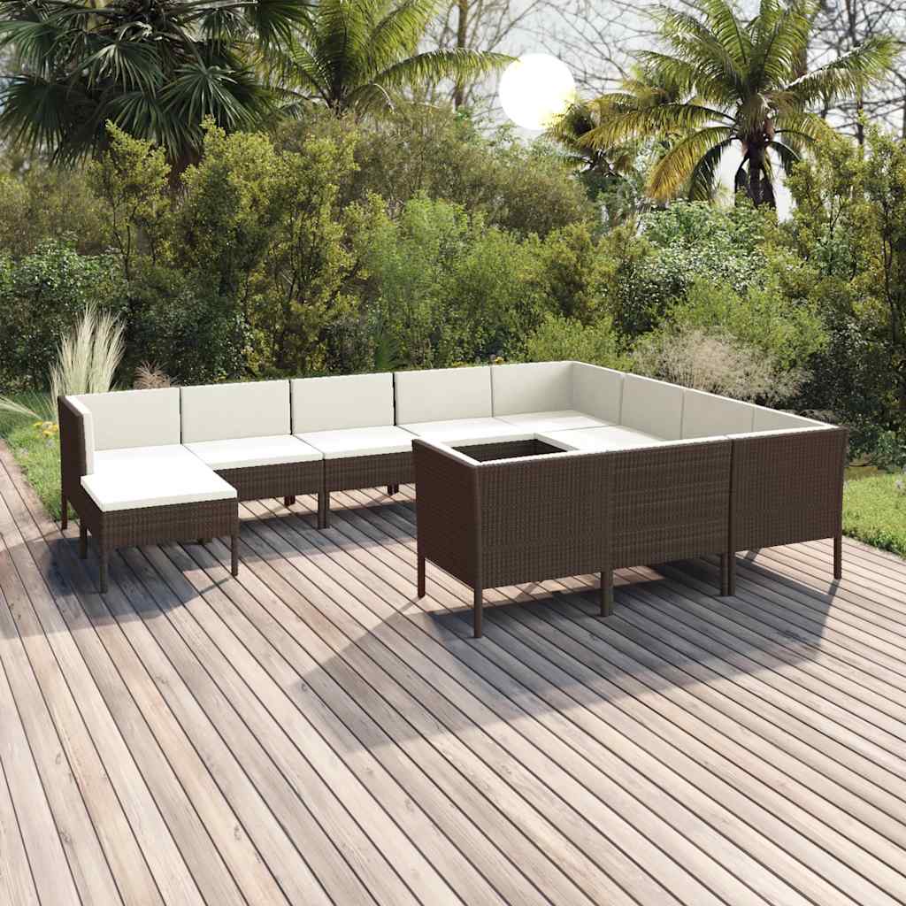 1 Loungeset Met Kussens Poly Rattan Bruin 1