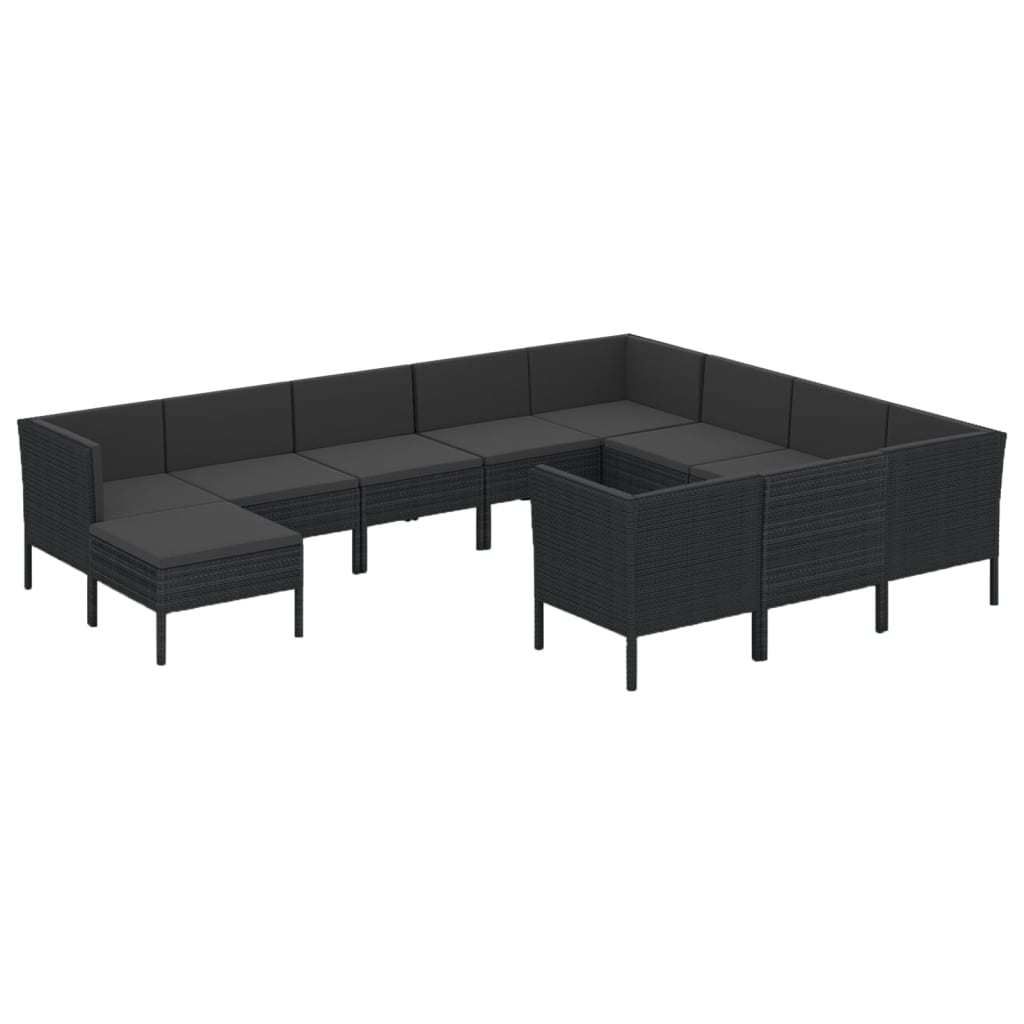 1 Loungeset Met Kussens Poly Rattan Zwart 1