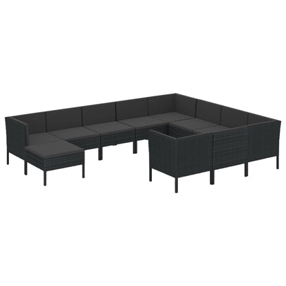 1 Loungeset Met Kussens Poly Rattan Zwart 1