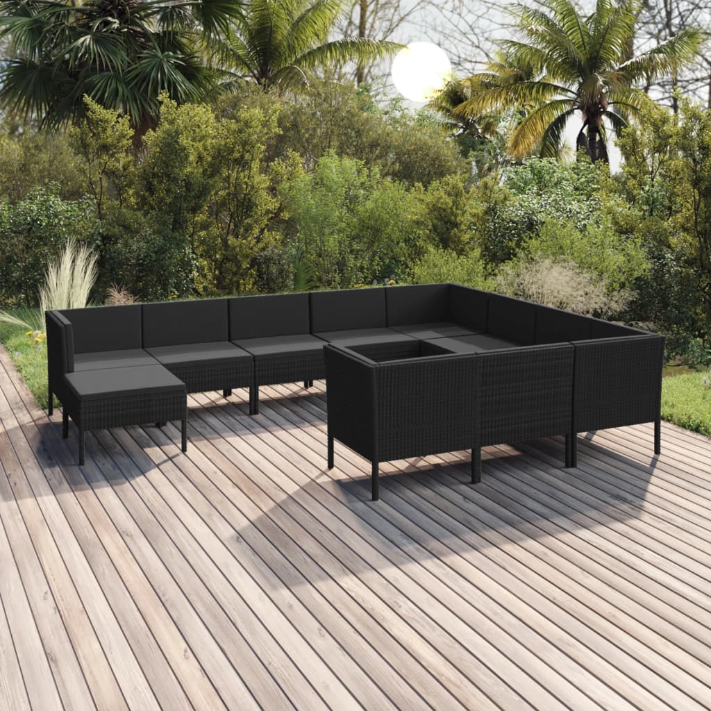 1 Loungeset Met Kussens Poly Rattan Zwart 1