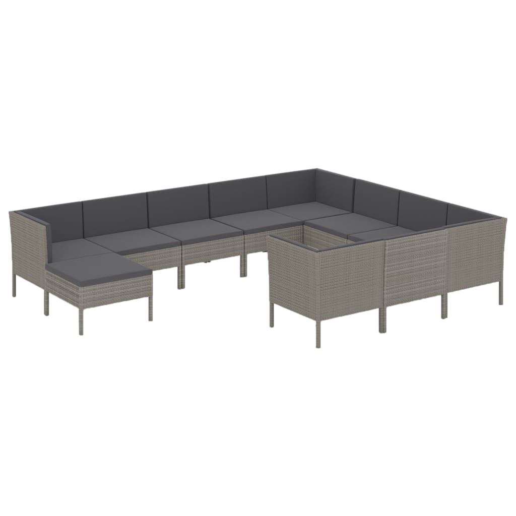 -Delige Loungeset Met Kussens Poly Rattan Grijs 6x midden + 4x hoek + voetensteun