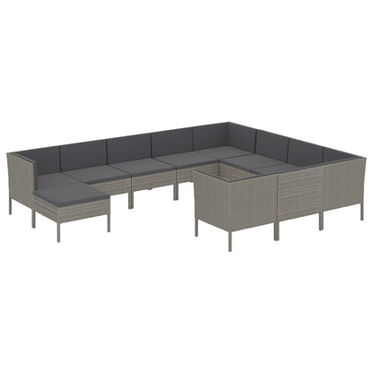-Delige Loungeset Met Kussens Poly Rattan Grijs 6x midden + 4x hoek + voetensteun