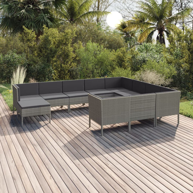 -Delige Loungeset Met Kussens Poly Rattan Grijs 6x midden + 4x hoek + voetensteun