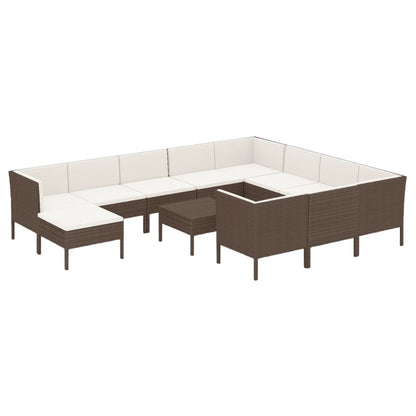 12-Delige Loungeset Met Kussens Poly Rattan Bruin 1