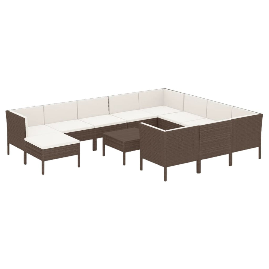 12-Delige Loungeset Met Kussens Poly Rattan Bruin 1