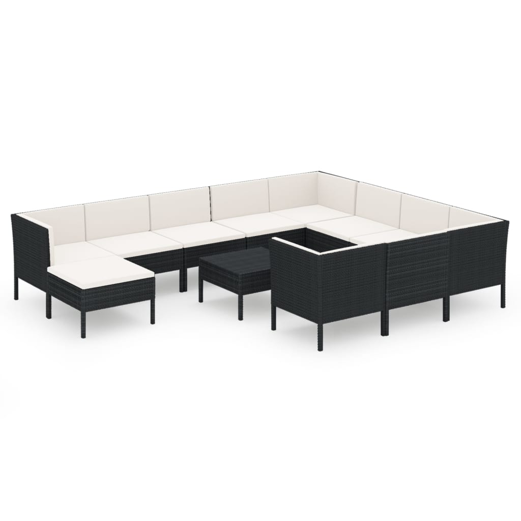 12-Delige Loungeset Met Kussens Poly Rattan Zwart 1