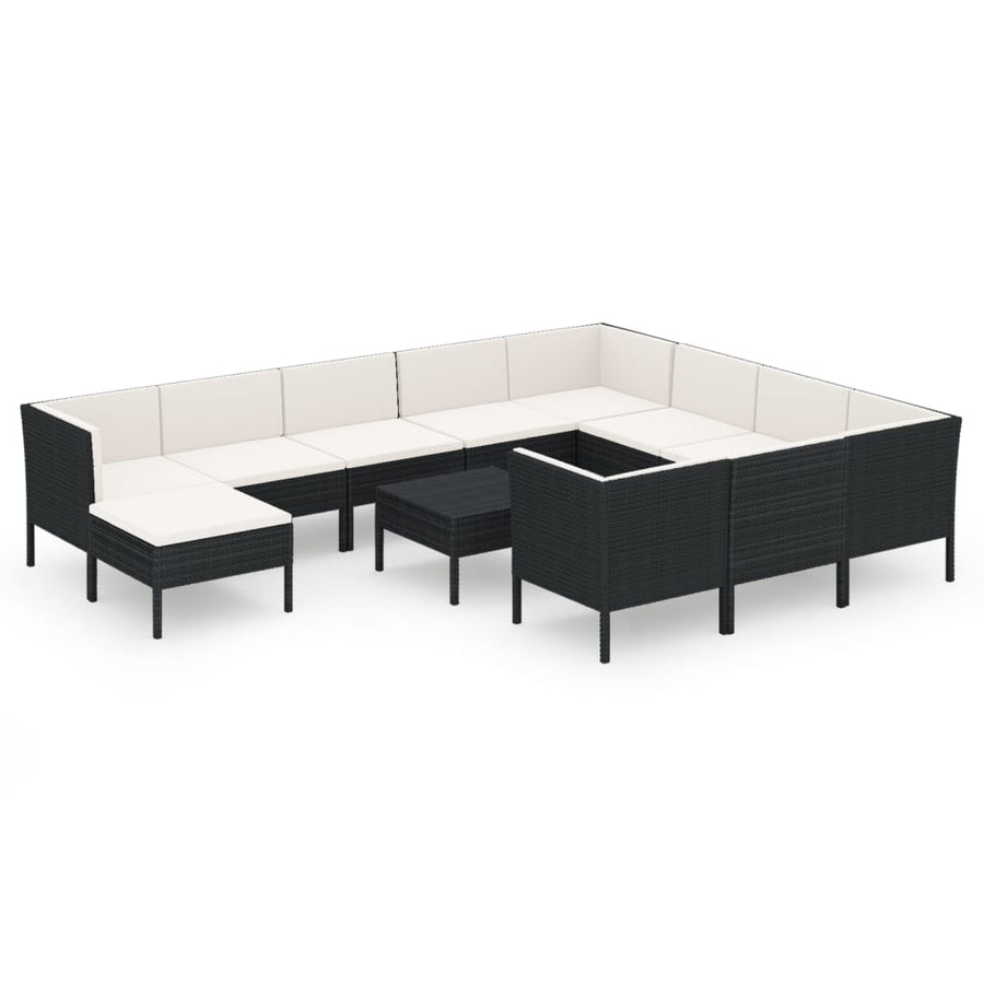 12-Delige Loungeset Met Kussens Poly Rattan Zwart 1