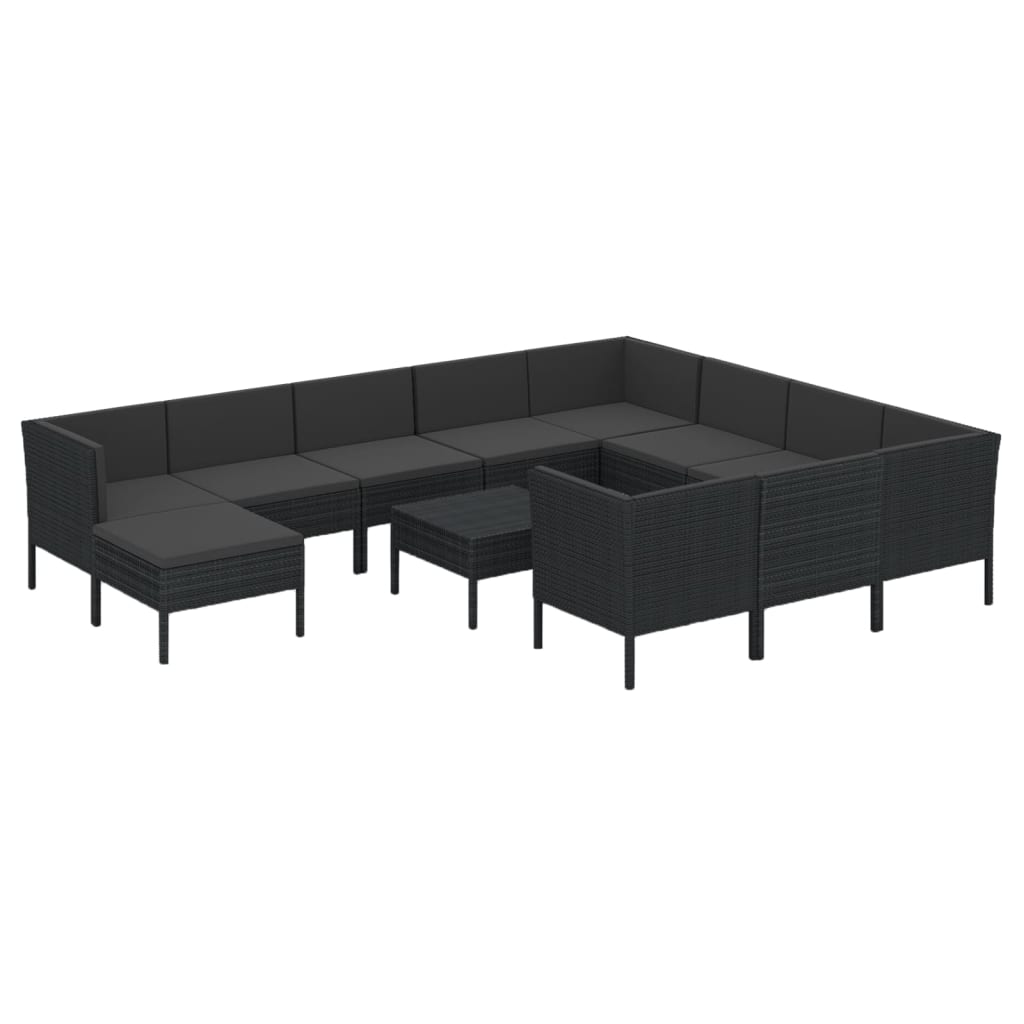 12-Delige Loungeset Met Kussens Poly Rattan Zwart 1