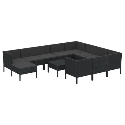 12-Delige Loungeset Met Kussens Poly Rattan Zwart 1