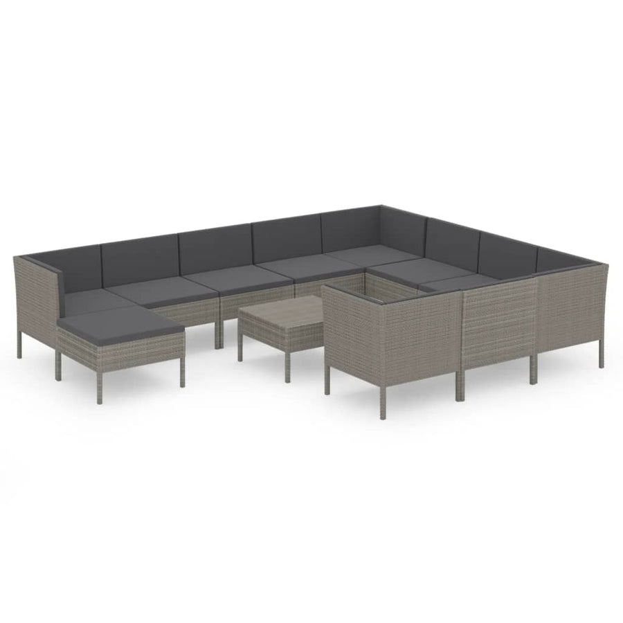 12-Delige Loungeset Met Kussens Poly Rattan Grijs 1