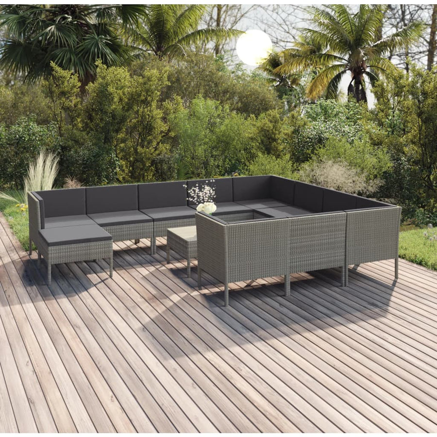 12-Delige Loungeset Met Kussens Poly Rattan Grijs 1