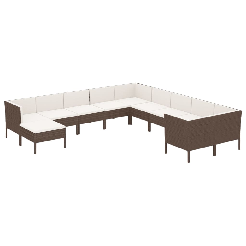 1 Loungeset Met Kussens Poly Rattan Bruin 1