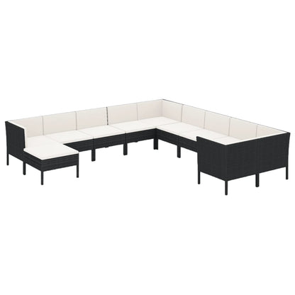 1 Loungeset Met Kussens Poly Rattan Zwart 1
