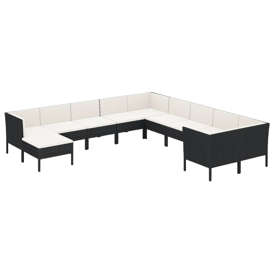 1 Loungeset Met Kussens Poly Rattan Zwart 1