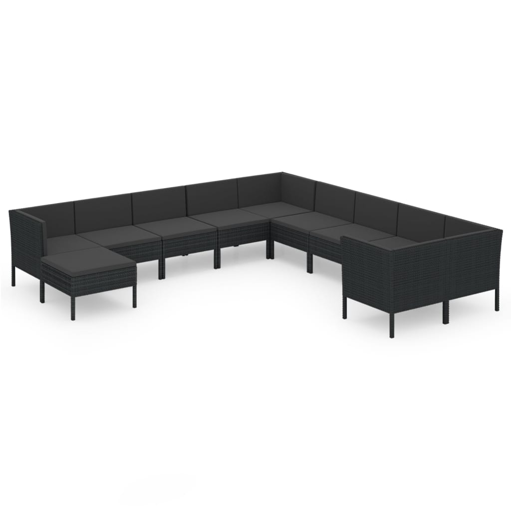 1 Loungeset Met Kussens Poly Rattan Zwart 1