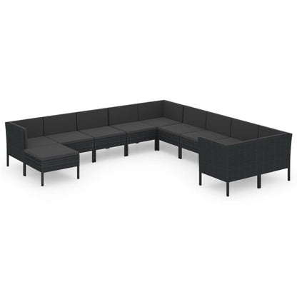 1 Loungeset Met Kussens Poly Rattan Zwart 1