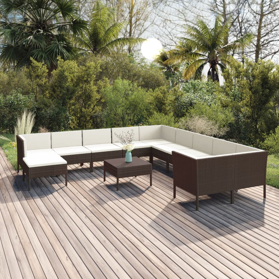 12-Delige Loungeset Met Kussens Poly Rattan Bruin 1