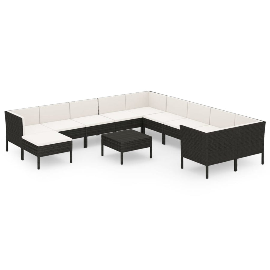 12-Delige Loungeset Met Kussens Poly Rattan Zwart 1